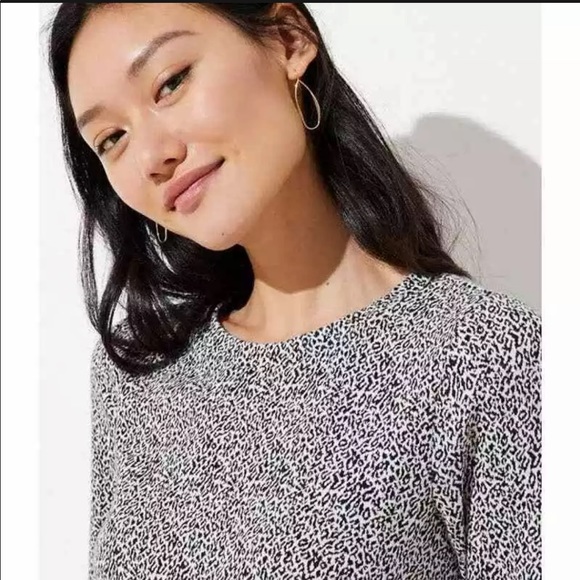 NWT LOFT Leopard Jacquard Midi Dress with slit Size 10 Petite Black White - Picture 3 of 15